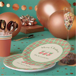 Kariertes Weihnachtspapier auf grüner Basis Pappteller