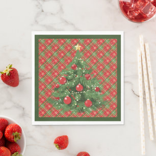 Kariertes Weihnachtsrot, Grün mit Schneeflocken Serviette