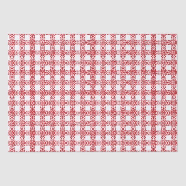 Kariertes, weißes Spitzen-Bauernhaus Weihnachten Seidenpapier (Vorderseite)