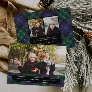 Kariertes  zweiseitiges Foto aus blaugrünem Tartan Feiertagskarte
