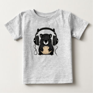 Karikatur-Biber-Silhouette mit Kopfhörern Vektor Baby T-shirt