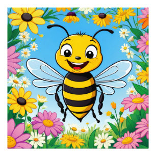 Karikatur Biene Bunte Blumen  Fotodruck