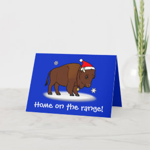 Karikatur-Bison mit Weihnachtsmannmütze Feiertagskarte