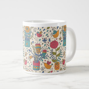Karikatur-Blumenmuster mit Vögeln 2 Jumbo-Tasse