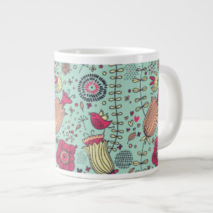 Karikatur-Blumenmuster mit Vögeln Jumbo-Tasse