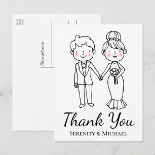 Karikatur Braut Bräutigam Whimsical Hochzeit Danke Postkarte