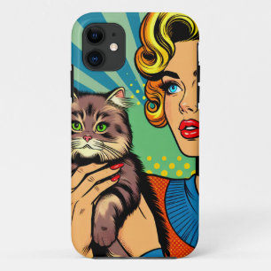 Karikatur Comic Pop Art Frauen und Katze Personali Case-Mate iPhone Hülle