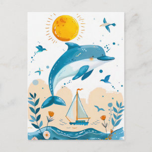 Karikatur-Delfin springt aus dem Wasser Postkarte