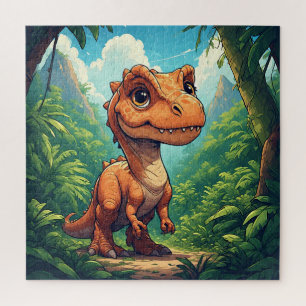 Karikatur-Dinosaurier erkundet einen tropischen Ds Puzzle