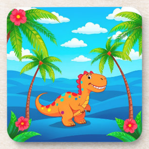 Karikatur-Dinosaurier in einer tropischen Szene Getränkeuntersetzer