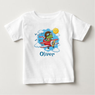Karikatur-Dinosaurier-Pilot fliegt rotes Flugzeug Baby T-shirt