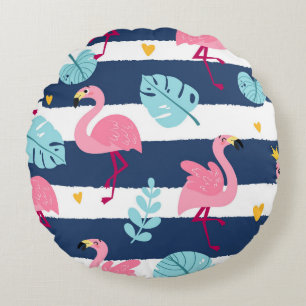 Karikatur-Flamingos: Sommer Tropical Vintage. Rundes Kissen