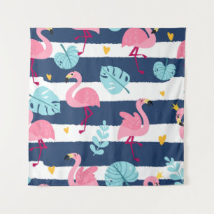Karikatur-Flamingos: Sommer Tropical Vintage. Wandteppich