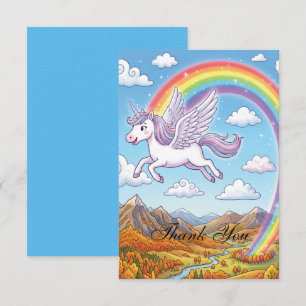 Karikatur fliegendes Einhorn mit Regenbogen Pers Dankeskarte