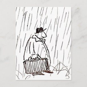 Karikatur Geschäftsmann Aktenkoffer-Typ im Regen Postkarte