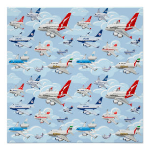 Karikatur gewerbliche Flugzeuge nahtloses Muster S Poster