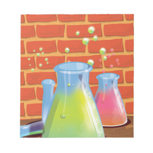 Karikatur Glas Wissenschaftliche Ausrüstung auf ei Notizblock