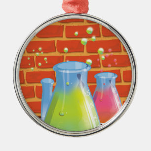 Karikatur Glas Wissenschaftliche Ausrüstung auf ei Silbernes Ornament