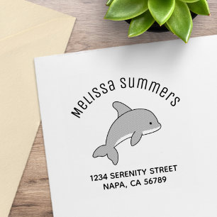Karikatur grauer springender Delfin-Adresse Gummistempel