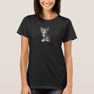 Karikatur Grautabby mit White Kitten Katze T-Shirt
