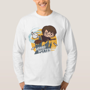 Karikatur Harry und Hedwig fliegen an Hogwarts vor T-Shirt