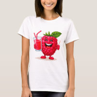 Karikatur-Himbeer-Charakter mit einem Smoothie