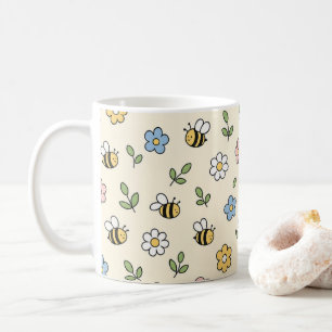 Karikatur Hummel und Blumenmuster Kaffeetasse