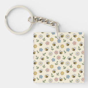 Karikatur Hummel und Blumenmuster Schlüsselanhänger