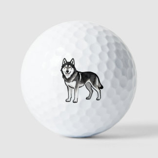 Karikatur-Husky-Hund-Geschenk Schwarz Weiß Sibiris Golfball