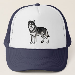 Karikatur-Husky-Hund-Geschenk Schwarz Weiß Sibiris Truckerkappe