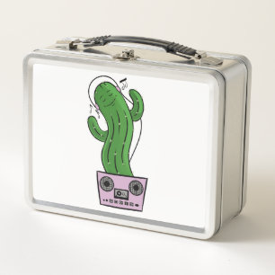Karikatur-Kaktus mit Kopfhörern und Boombox als To Metall Brotdose