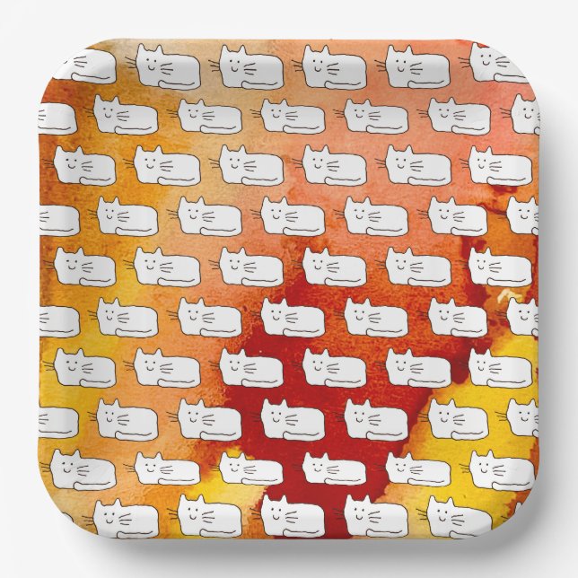 Karikatur Katzen Kritzel-Linienzeichnung Pappteller (Vorderseite)