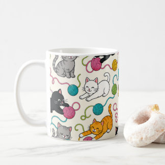 Karikatur Katzen mit Garn Kaffeetasse
