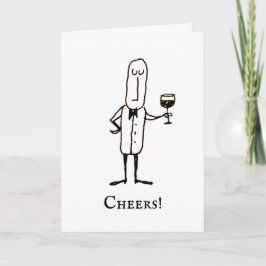 Karikatur Kellner mit Wein Gratulationskarte Karte