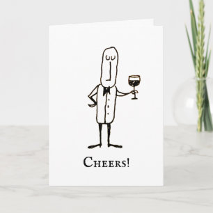 Karikatur Kellner mit Wein Gratulationskarte Karte