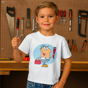 Karikatur Klempner hält Rohrzange und Werkzeugkist T-Shirt