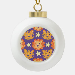 Karikatur-Löwen & -Tiger: Vintage Keramik Kugel-Ornament