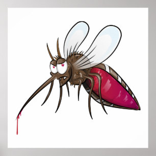 Karikatur-Mücke trinkt Blut lustiges Insekt Poster