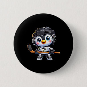 Karikatur Pinguin Hockeyspieler Eishockey Button