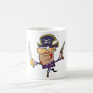 Karikatur-Pirat mit Schwert und Pistole Kaffeetasse
