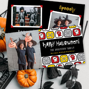 Karikatur-Schädel & Knochen-Kinder-Halloween-Foto Feiertagskarte