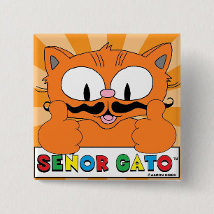 Karikatur-Schnurrbart-Katze Senor Gato Daumen hoch Button