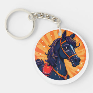 🐎Karikatur-Schwarzes-Pferd-Farb-Splash-Schlüssela Schlüsselanhänger