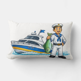 Karikatur-Seemann mit Yacht und Fisch - Maritime K Lendenkissen