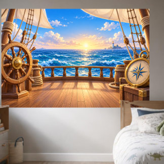 Karikatur-Segelschiff-Deck-Ozean-Abenteuer-Foto  Banner