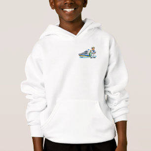 Karikatur-Segler mit Yacht und Fisch - Maritime Ku Hoodie