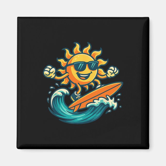 Karikatur Sonne Surfen Sommer Strand Welle Kunst Magnet (Vorne)