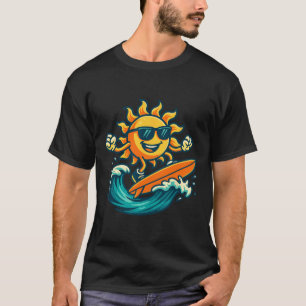 Karikatur Sonne Surfen Sommer Strand Welle Kunst T-Shirt