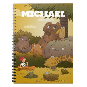 Karikatur Tapferer Junge Kind Safari Dschungel Tie Notizblock