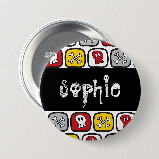 Karikatur-Totenkopf-Knochen-Kinder-Halloween-Party Button (Vorne & Hinten)